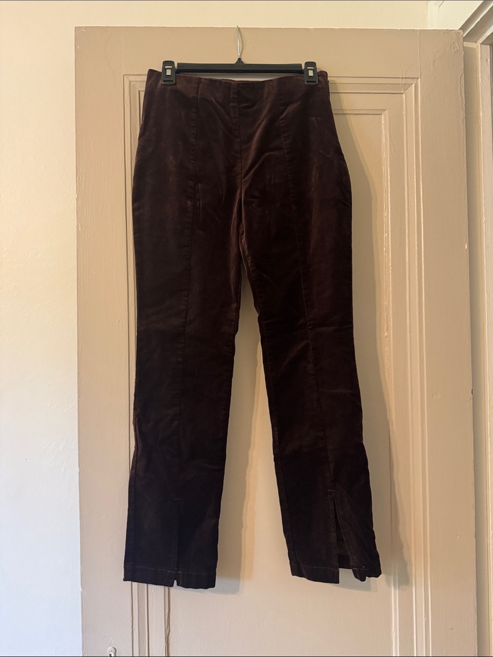 Maeve Dark Brown velvet Straight-Leg Pants